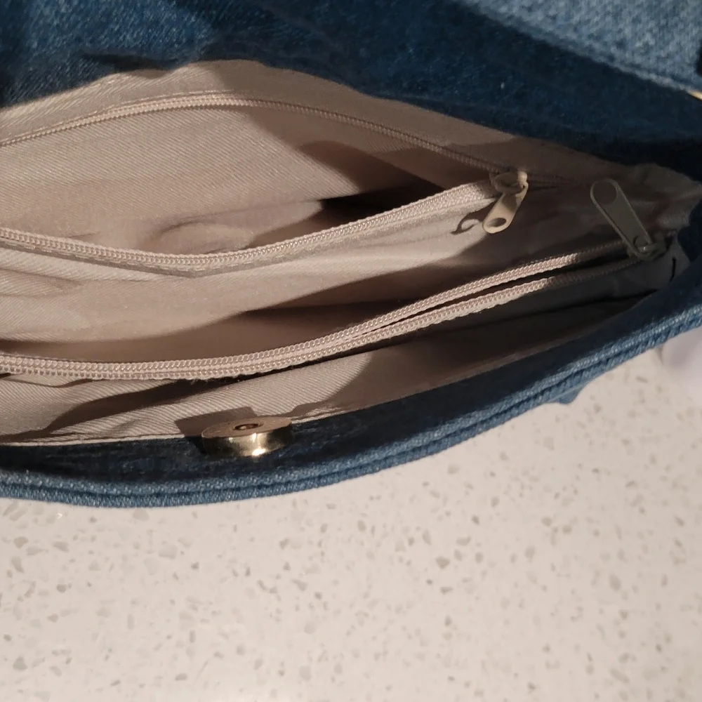 NWOT San Remo Italia Moda Denim Hobo Bag with Gold Accents